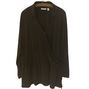 Susan Graver 3X Faux Wrap Side Tie Peplum Top-Liquid‎ Knit-Classic-Minimalist